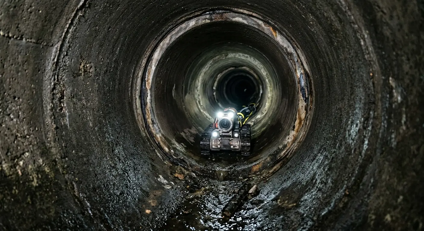 Robotic sewer camera inspecting pipe interior for Sewer Line Repair in Orange